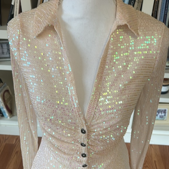 NWT Free People Sequin Shirt Christmas Holiday Sparkle Boho Festival Size Small - Picture 2 of 15